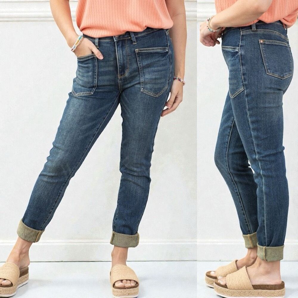 Judy Blue Dark Wash High Rise Patch Pocket Skinny Jeans Stretch Plus & Reg NWT - Picture 7 of 16